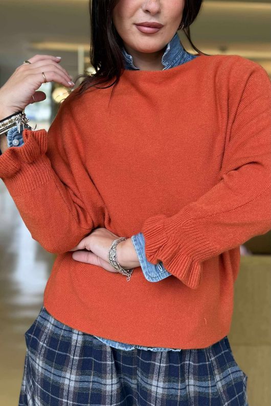 Conrad Batwing Ruffle Cuff Knit Ginger